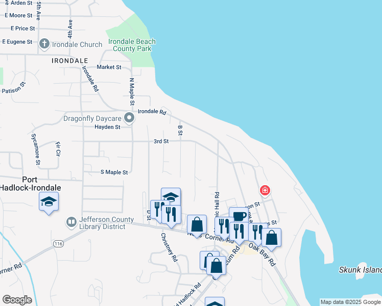 map of restaurants, bars, coffee shops, grocery stores, and more near 410 3rd Street in Port Hadlock-Irondale