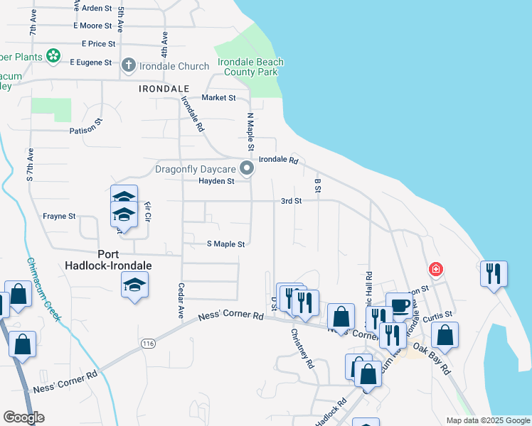 map of restaurants, bars, coffee shops, grocery stores, and more near 280 3rd Street in Port Hadlock-Irondale