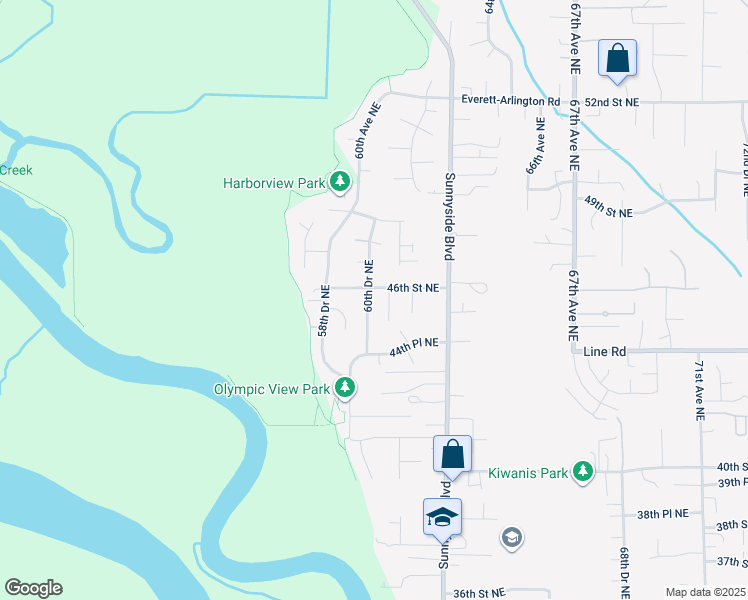 map of restaurants, bars, coffee shops, grocery stores, and more near 6018 46th Street Northeast in Marysville