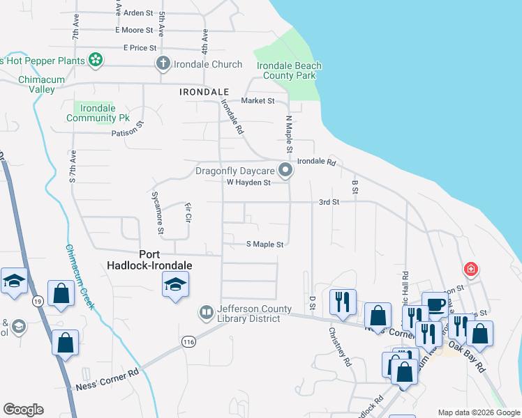 map of restaurants, bars, coffee shops, grocery stores, and more near 141 3rd Street in Port Hadlock-Irondale