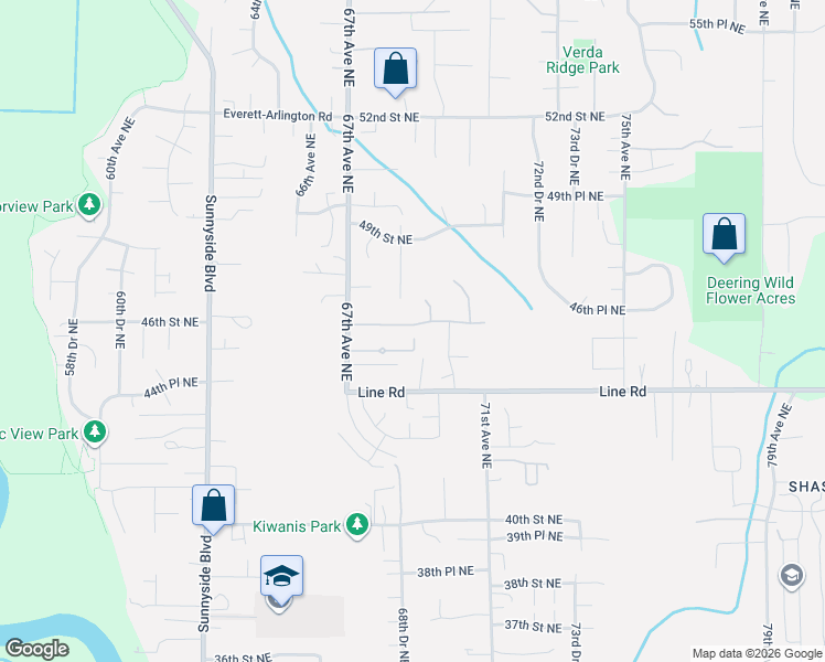 map of restaurants, bars, coffee shops, grocery stores, and more near 4525 67th Avenue Northeast in Marysville