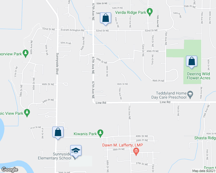 map of restaurants, bars, coffee shops, grocery stores, and more near 4525 67th Avenue Northeast in Marysville