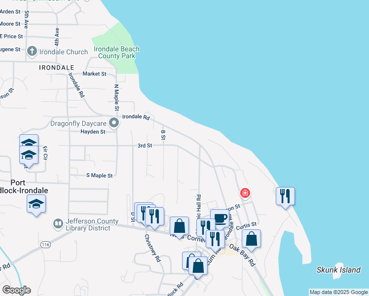 map of restaurants, bars, coffee shops, grocery stores, and more near 410 3rd St in Port Hadlock-Irondale