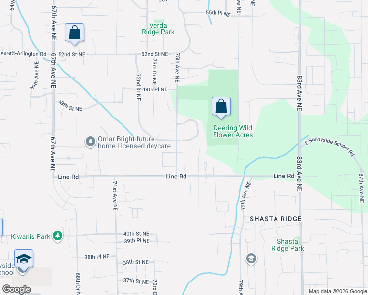 map of restaurants, bars, coffee shops, grocery stores, and more near 7502 46th Place Northeast in Marysville