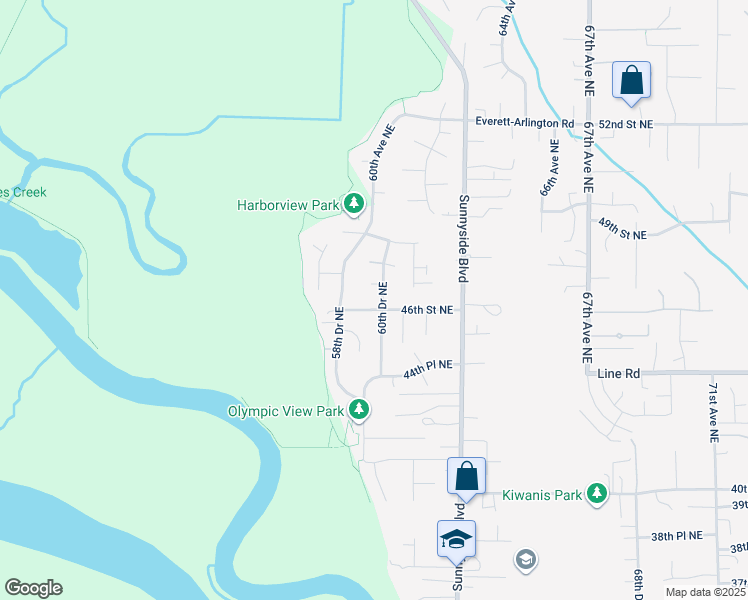 map of restaurants, bars, coffee shops, grocery stores, and more near 6018 46th Street Northeast in Marysville