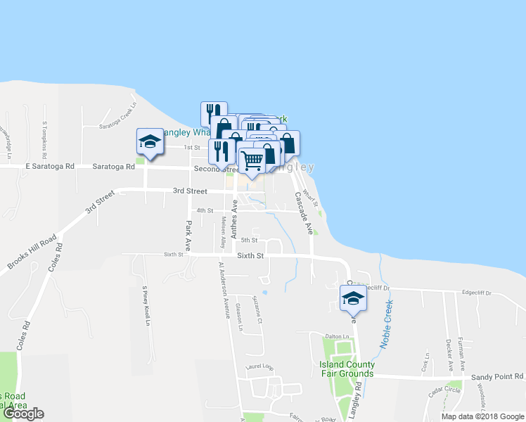map of restaurants, bars, coffee shops, grocery stores, and more near 137 Fourth Street in Langley