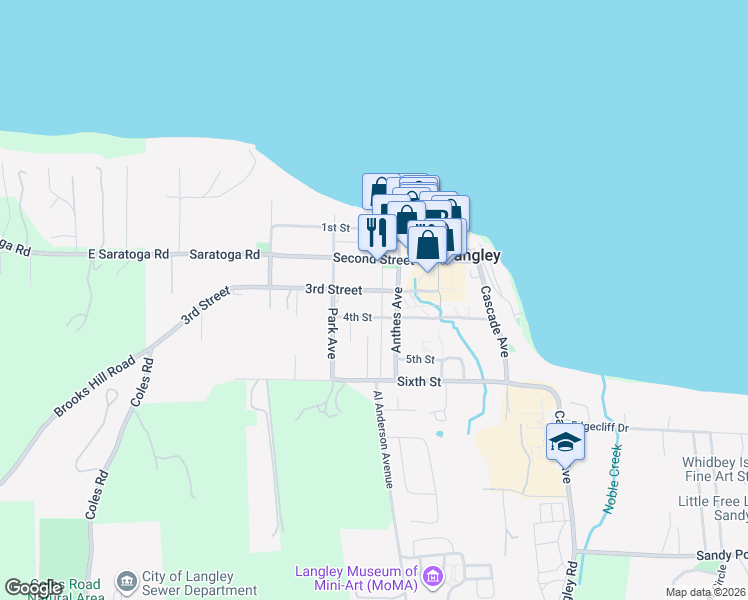 map of restaurants, bars, coffee shops, grocery stores, and more near 335 3rd Street in Langley