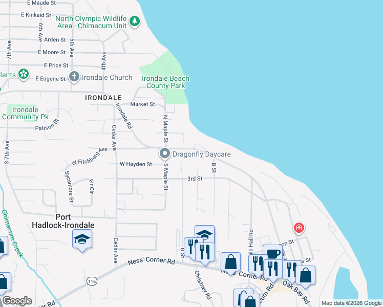 map of restaurants, bars, coffee shops, grocery stores, and more near 1210 Irondale Road in Port Hadlock-Irondale