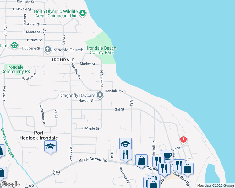 map of restaurants, bars, coffee shops, grocery stores, and more near 1210 Irondale Road in Port Hadlock-Irondale