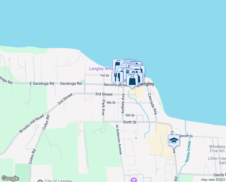 map of restaurants, bars, coffee shops, grocery stores, and more near 335 3rd Street in Langley