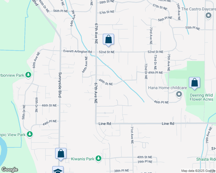 map of restaurants, bars, coffee shops, grocery stores, and more near 6720 49th Street Northeast in Marysville