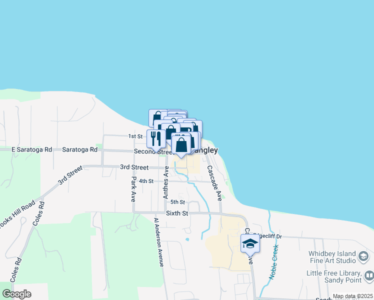 map of restaurants, bars, coffee shops, grocery stores, and more near 107a 1st Street in Langley