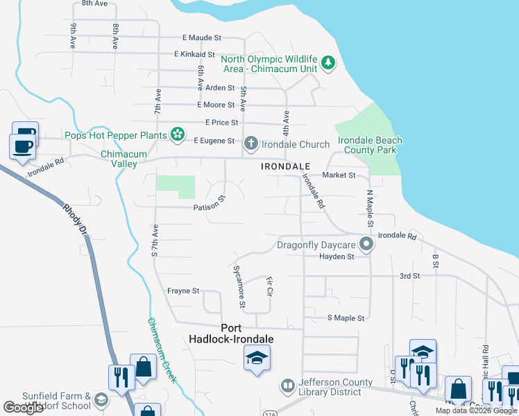 map of restaurants, bars, coffee shops, grocery stores, and more near 91 Noble Lane in Port Hadlock-Irondale