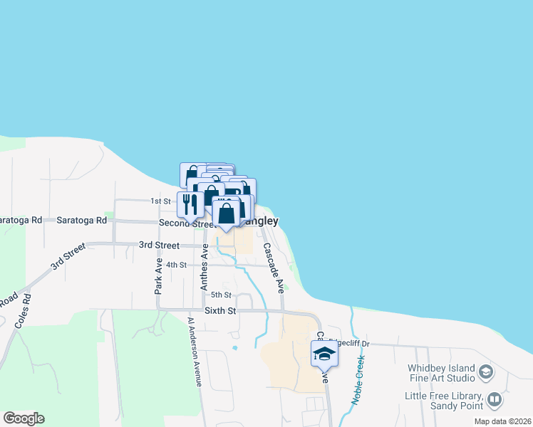 map of restaurants, bars, coffee shops, grocery stores, and more near 120 Sunrise Lane in Camano Island