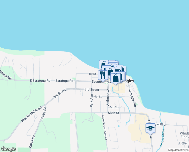 map of restaurants, bars, coffee shops, grocery stores, and more near 416 1st Street in Langley