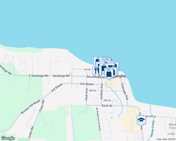 map of restaurants, bars, coffee shops, grocery stores, and more near 416 1st Street in Langley