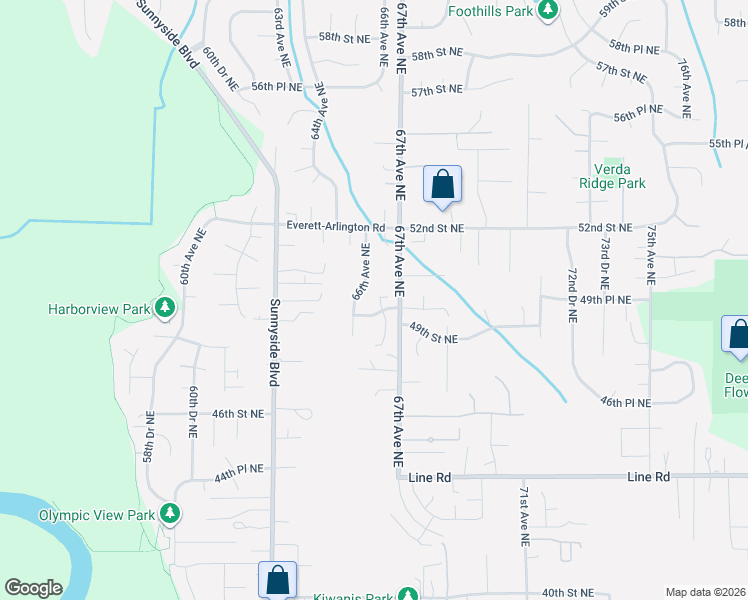map of restaurants, bars, coffee shops, grocery stores, and more near 6605 49th Place Northeast in Marysville