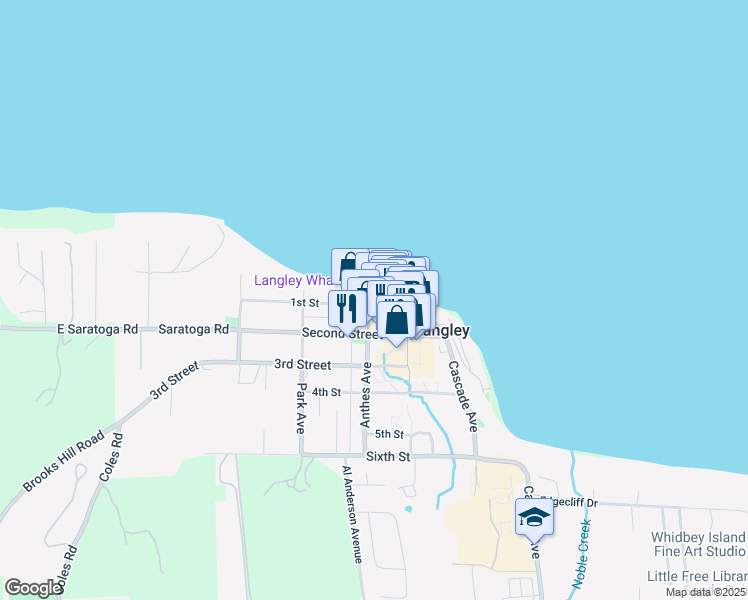 map of restaurants, bars, coffee shops, grocery stores, and more near 230 1st Street in Langley