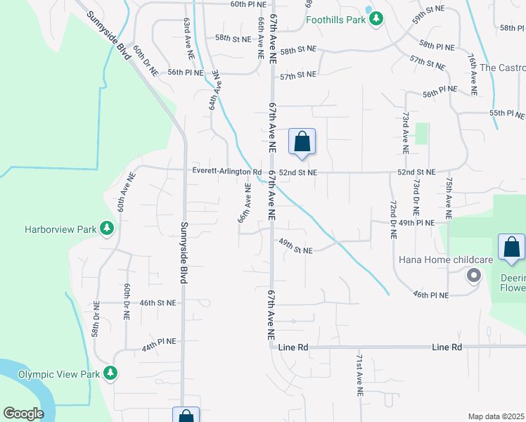 map of restaurants, bars, coffee shops, grocery stores, and more near 5006 67th Avenue Northeast in Marysville