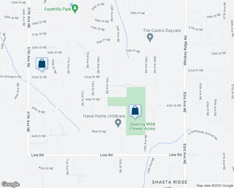 map of restaurants, bars, coffee shops, grocery stores, and more near 7520 50th Place Northeast in Marysville