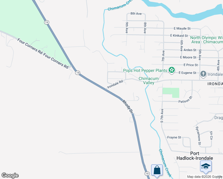 map of restaurants, bars, coffee shops, grocery stores, and more near 41 10th Avenue in Port Hadlock-Irondale