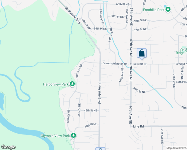 map of restaurants, bars, coffee shops, grocery stores, and more near 6026 51st Street Northeast in Marysville