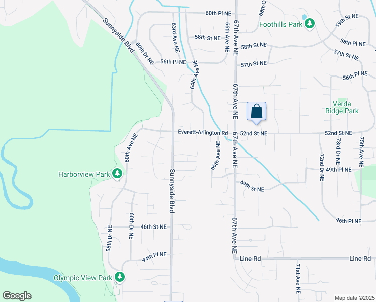 map of restaurants, bars, coffee shops, grocery stores, and more near 5033 Sunnyside Boulevard in Marysville