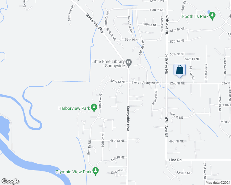 map of restaurants, bars, coffee shops, grocery stores, and more near 6026 51st Street Northeast in Marysville