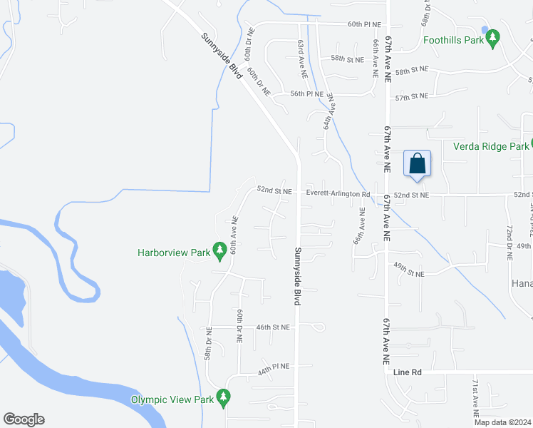 map of restaurants, bars, coffee shops, grocery stores, and more near 6022 51st Street Northeast in Marysville