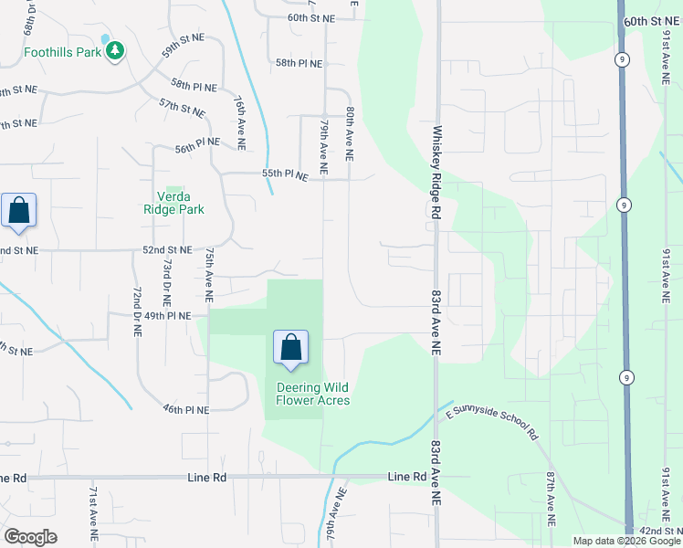 map of restaurants, bars, coffee shops, grocery stores, and more near 5114 80th Avenue Northeast in Marysville