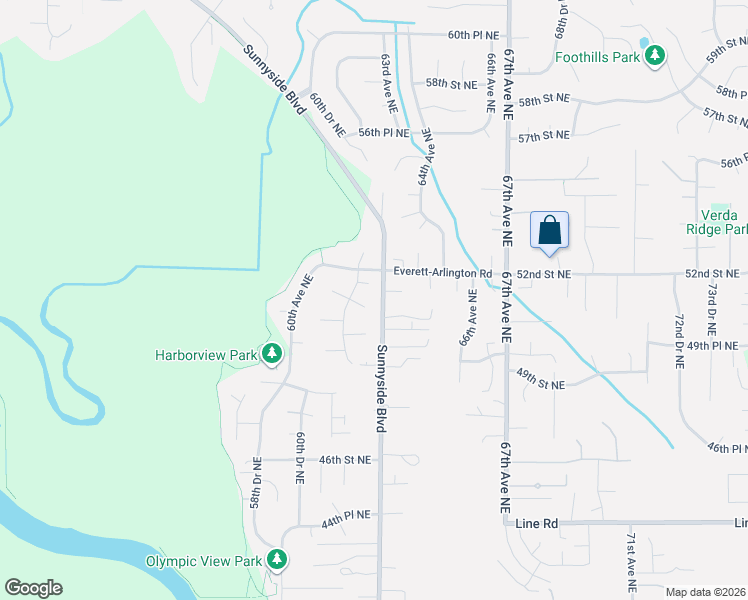map of restaurants, bars, coffee shops, grocery stores, and more near 6121 51st Street Northeast in Marysville