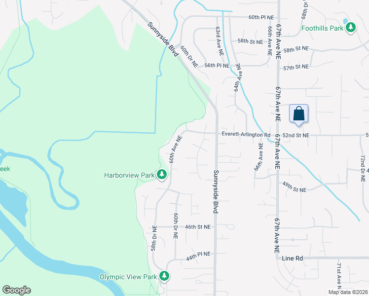 map of restaurants, bars, coffee shops, grocery stores, and more near 6007 50th Street Northeast in Marysville