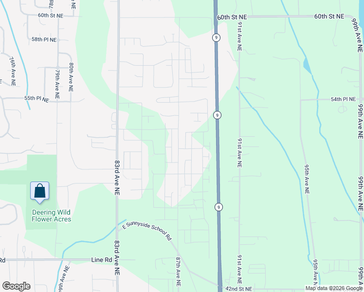map of restaurants, bars, coffee shops, grocery stores, and more near 5137 87th Avenue Northeast in Marysville