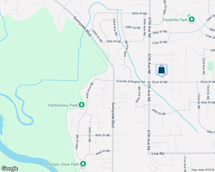 map of restaurants, bars, coffee shops, grocery stores, and more near 6121 51st Street Northeast in Marysville