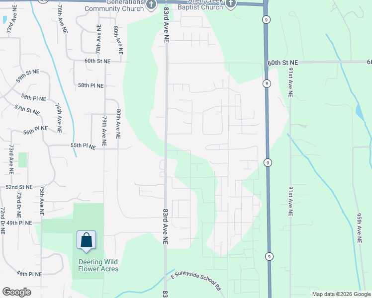 map of restaurants, bars, coffee shops, grocery stores, and more near 8445 54th Street Northeast in Marysville