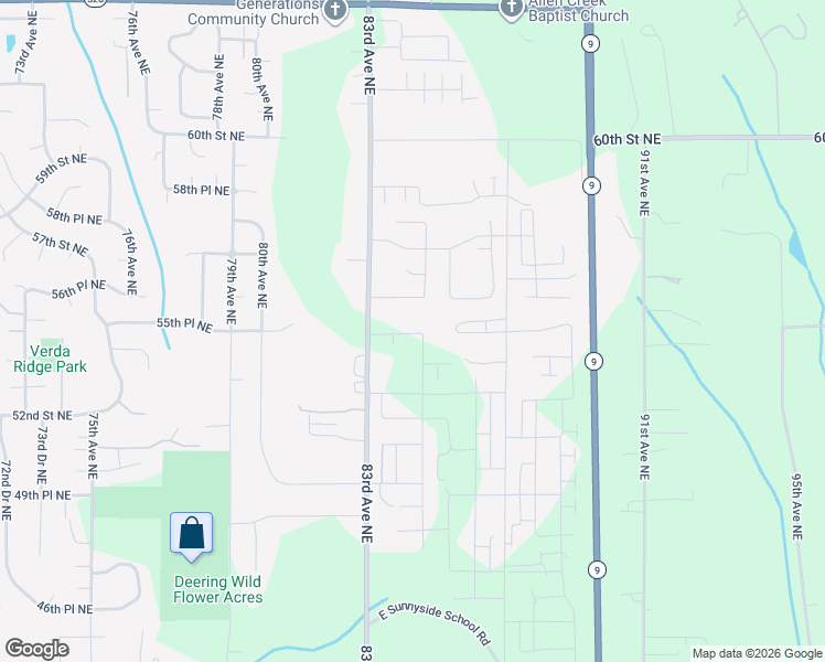 map of restaurants, bars, coffee shops, grocery stores, and more near 5421 83rd Avenue Northeast in Marysville