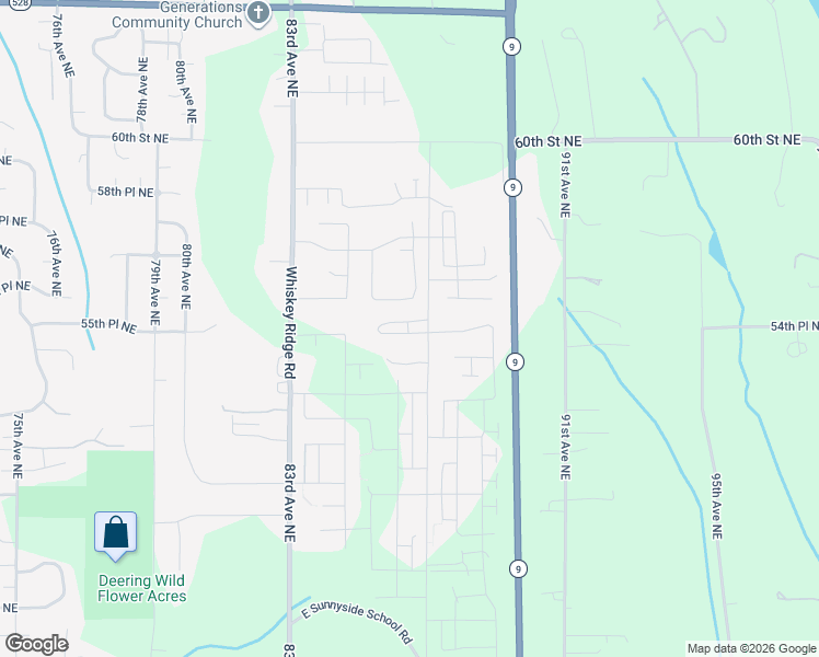 map of restaurants, bars, coffee shops, grocery stores, and more near 5418 87th Avenue Northeast in Marysville