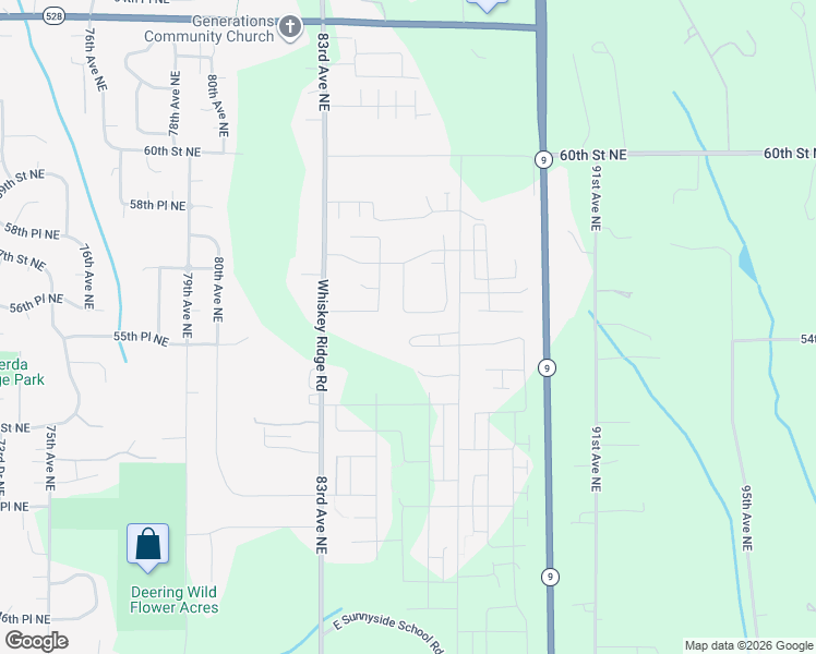 map of restaurants, bars, coffee shops, grocery stores, and more near 8549 54th Street Northeast in Marysville