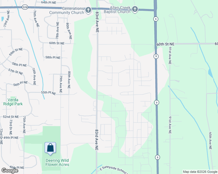 map of restaurants, bars, coffee shops, grocery stores, and more near 5614 84th DR NE in Marysville