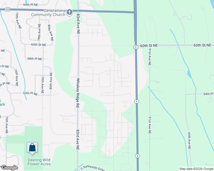 map of restaurants, bars, coffee shops, grocery stores, and more near 8611 Northeast 55th Place in Marysville
