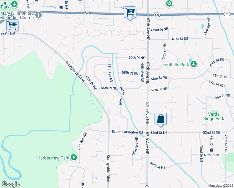 map of restaurants, bars, coffee shops, grocery stores, and more near 6331 55th Pl NE in Marysville