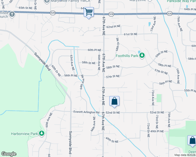 map of restaurants, bars, coffee shops, grocery stores, and more near 6608 56th Place Northeast in Marysville