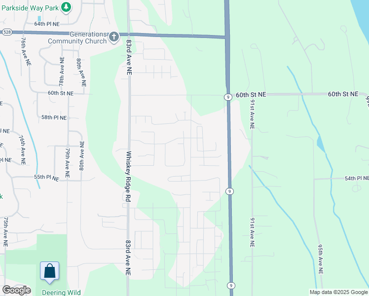 map of restaurants, bars, coffee shops, grocery stores, and more near 8611 Northeast 55th Place in Marysville