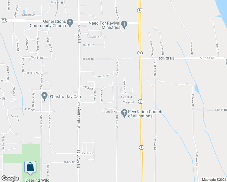 map of restaurants, bars, coffee shops, grocery stores, and more near 8611 Northeast 55th Place in Marysville