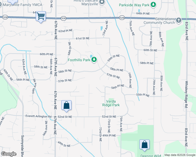 map of restaurants, bars, coffee shops, grocery stores, and more near 5612 72nd Drive Northeast in Marysville