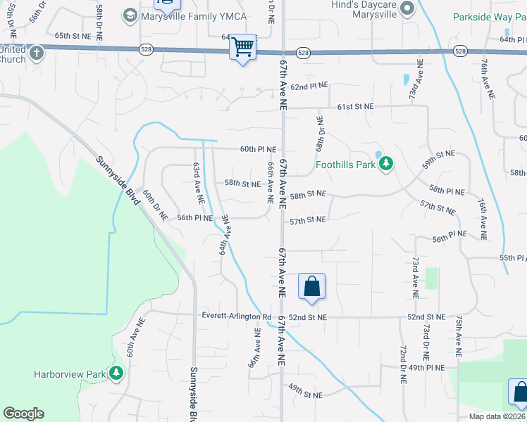 map of restaurants, bars, coffee shops, grocery stores, and more near 6608 56th Place Northeast in Marysville