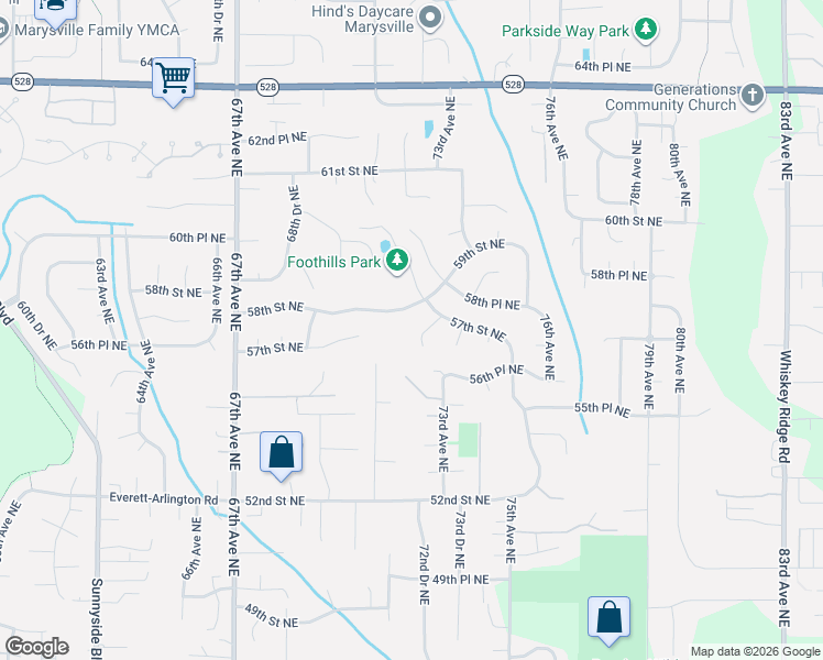 map of restaurants, bars, coffee shops, grocery stores, and more near 7115 58th Street Northeast in Marysville