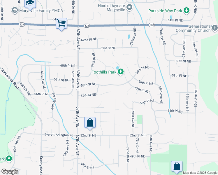 map of restaurants, bars, coffee shops, grocery stores, and more near 7019 58th Street Northeast in Marysville