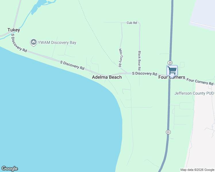 map of restaurants, bars, coffee shops, grocery stores, and more near 60 Lower Adelma Beach Road in Port Townsend