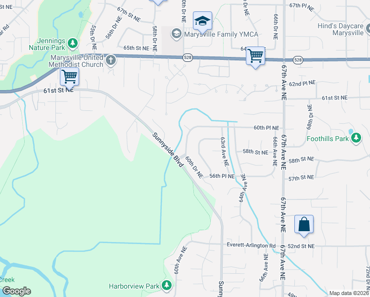 map of restaurants, bars, coffee shops, grocery stores, and more near 5712 60th Drive Northeast in Marysville